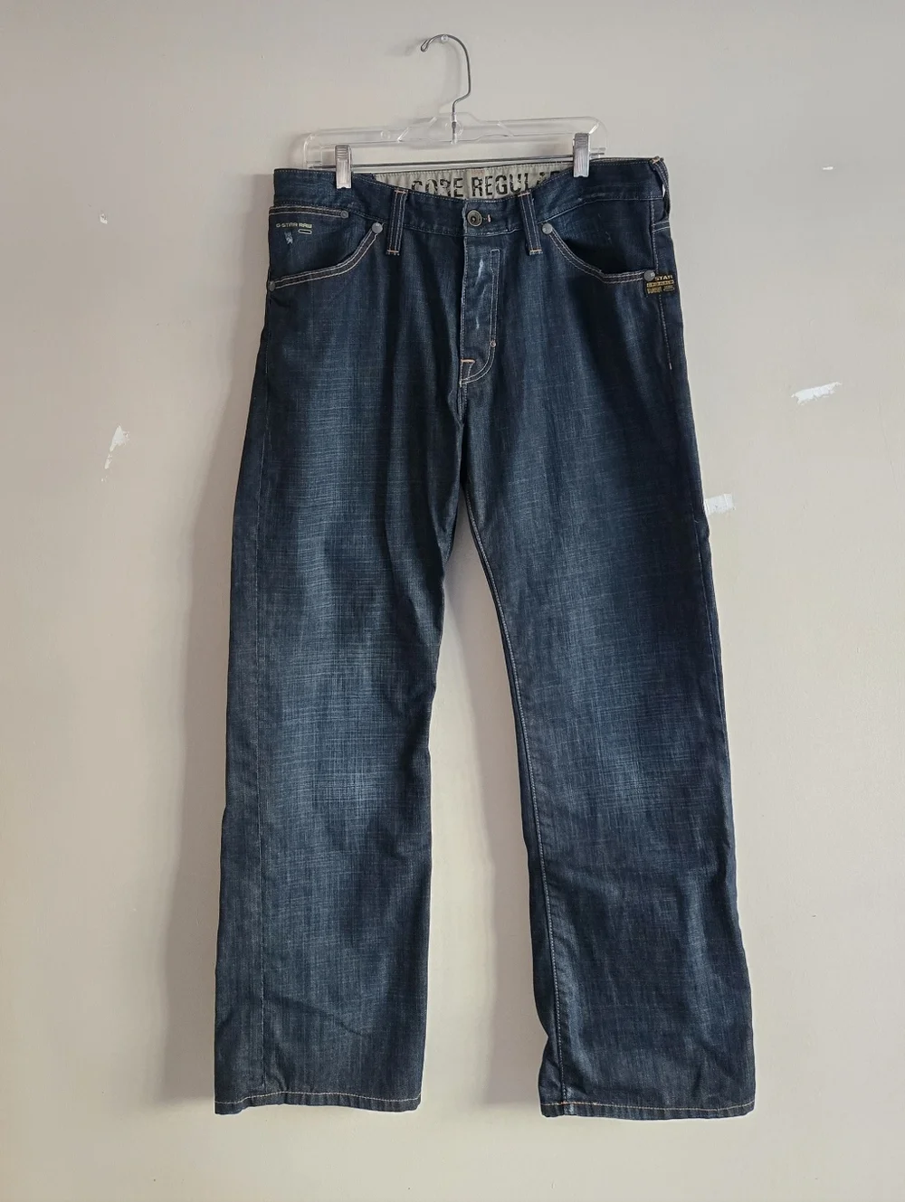 G Star Raw Denim Core Regular Mens Straight Leg Jeans Size 36x 32 Dark Wash